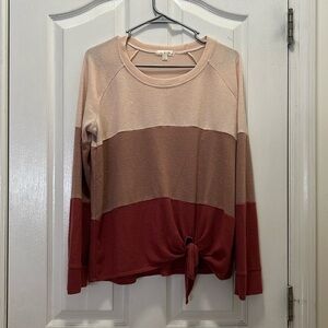 Nine Britton Womens Large Araya Front Tie Brushed Knit Top Blush Tan